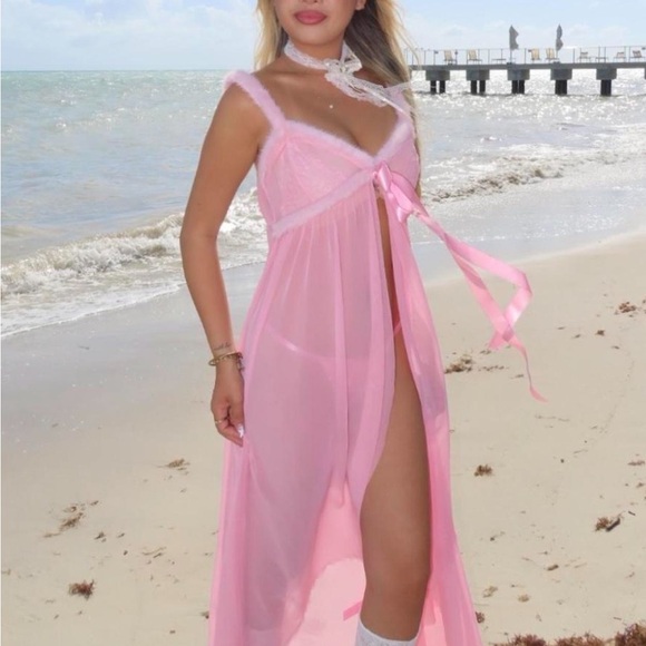 Dolls Kill Pink Chiffon Beach Dress - Picture 2 of 3